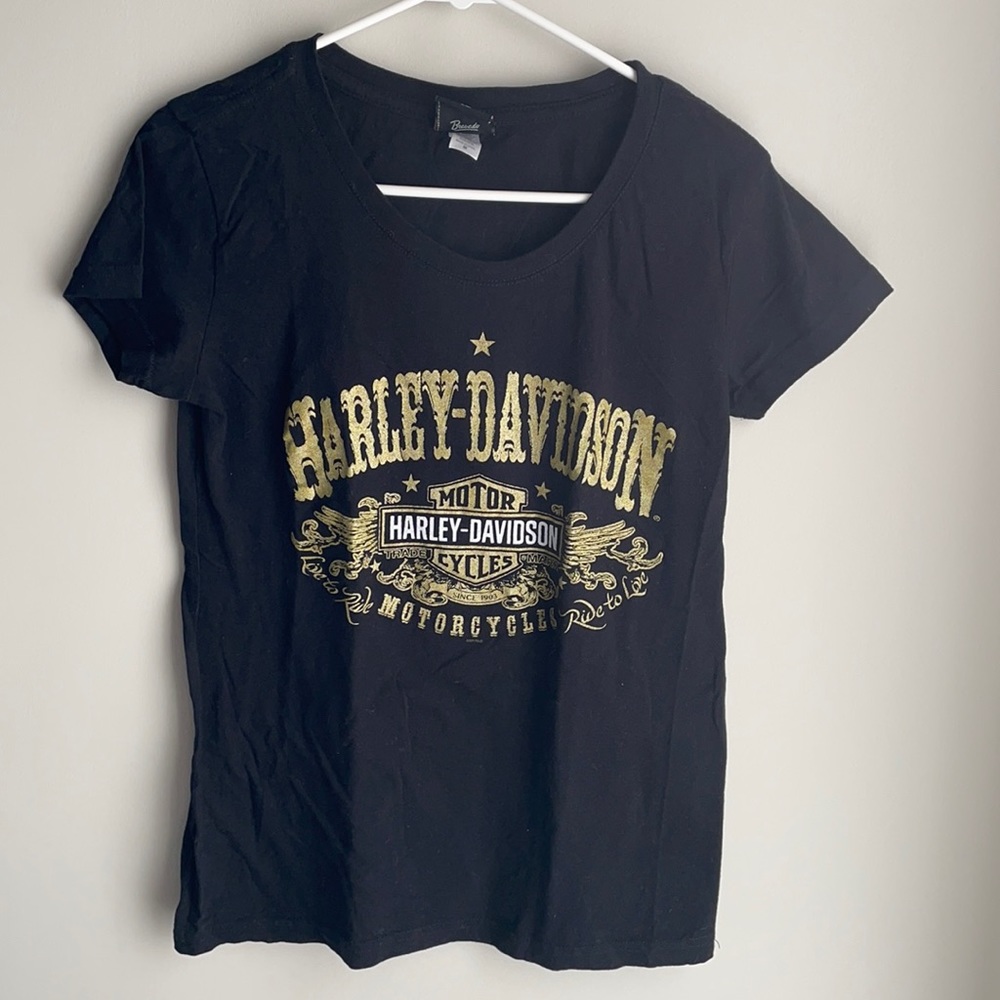 Harley-Davidson Ladies T-shirt, Black and Gold, Live to Ride, size Medium